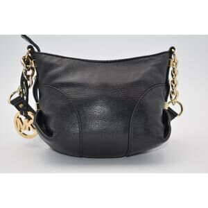 Michael Kors Black Leather Small Shoulder Bag with Gold Tone Hardware See Detail